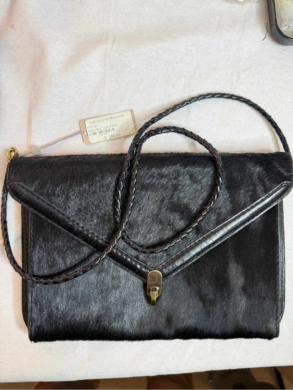 Hoss Black Haircalf Leather Envelope Shoulder Bag Vintage Woven Strap Clutch - Picture 1 of 12